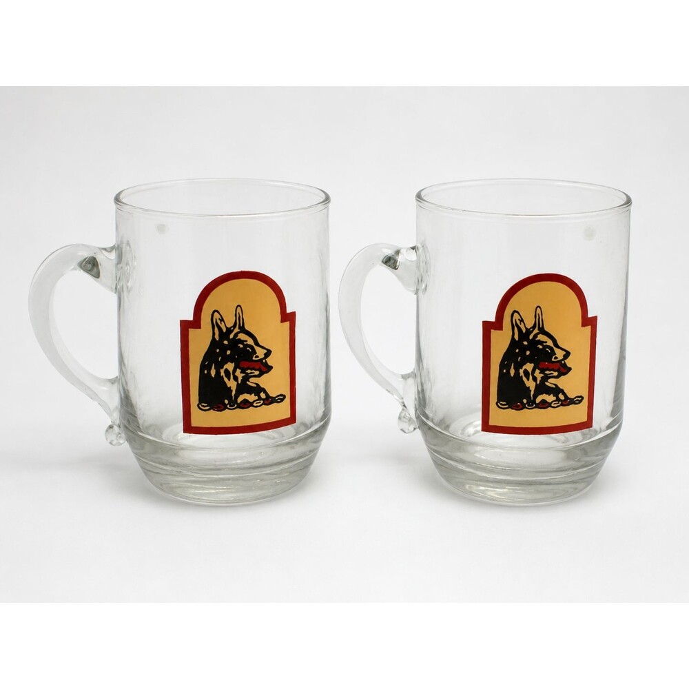 Vintage Dog Head Beer Glass Mugs Set of 2 Clear Handled Barware Southeast Asia